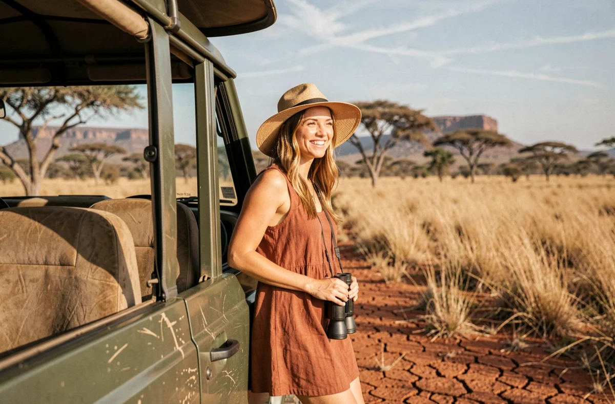 Femme en safari lors d'une lune de miel dans le parc Kruger en Afrique du Sud
